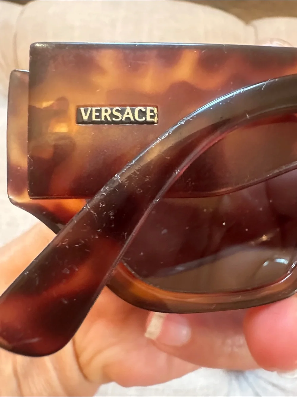 Vintage 90s Gianni Versace Tortoiseshell Rectangular Sunglasses with Dark Lenses